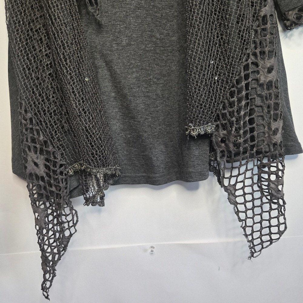 Pretty Angel Women Charcoal Gray Silk Blend Floral Applique Mesh Layered Tunic L - Picture 4 of 16